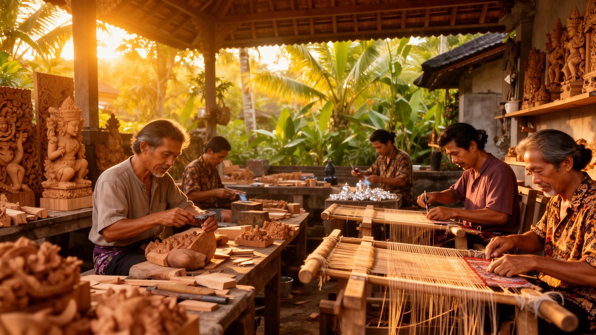 Balinese makers working in a tropical workshop